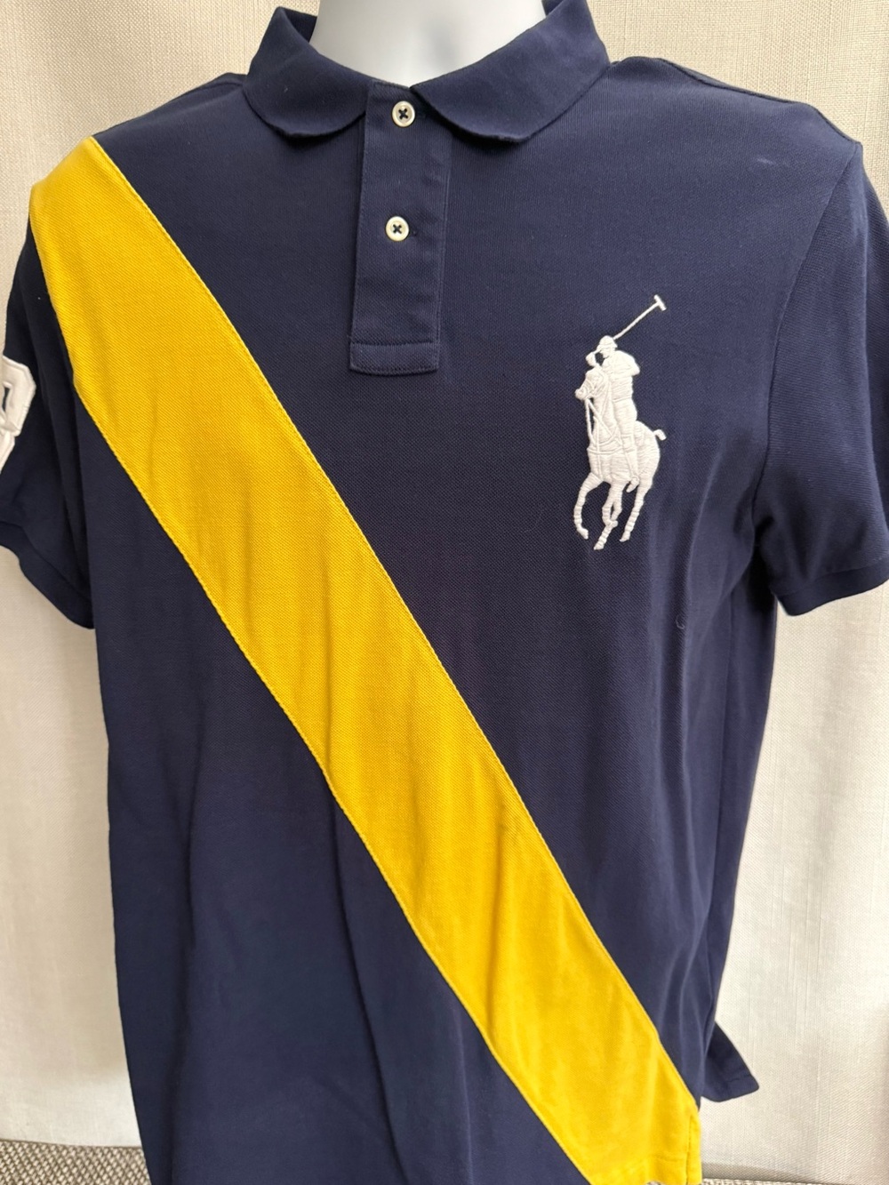 Polo by Ralph Lauren Navy Polo with Yellow Diagonal Stripe
